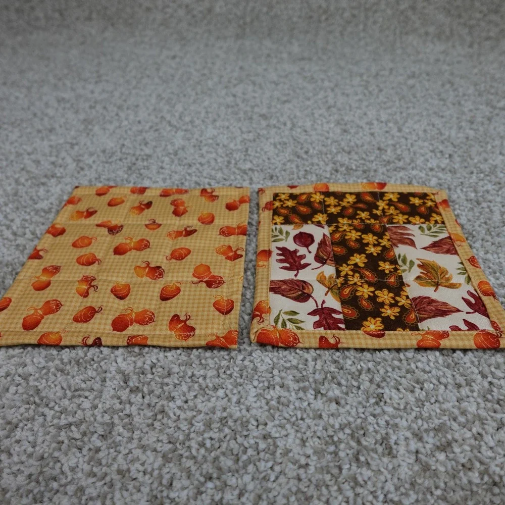 Handmade Quilted Fall Mug Rugs Set of 2 Autumn Leaves Acorn Cotton Coasters